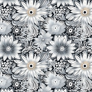 Silver Flower Fabric Wallpaper And