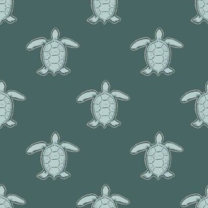 Medium hand drawn turtles in Emerald and Mint Green