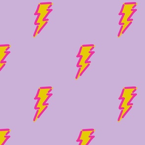 Rainbow fighter lightning bolt Electric yellow with hot pink on dusty lavender Medium scale