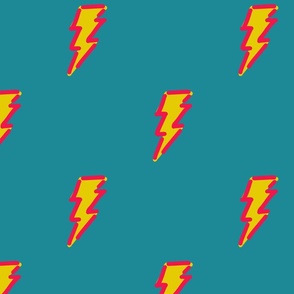 Rainbow fighter lightning bolt Electric yellow with hot red on teal Medium scale