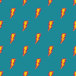 Rainbow fighter lightning bolt Electric yellow with hot red on teal Small scale