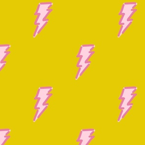 Rainbow fighter lightning bolt  light pink with pink on Electric yellow Medium scale