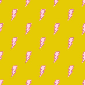 Rainbow fighter lightning bolt  light pink with pink on Electric yellow Small scale