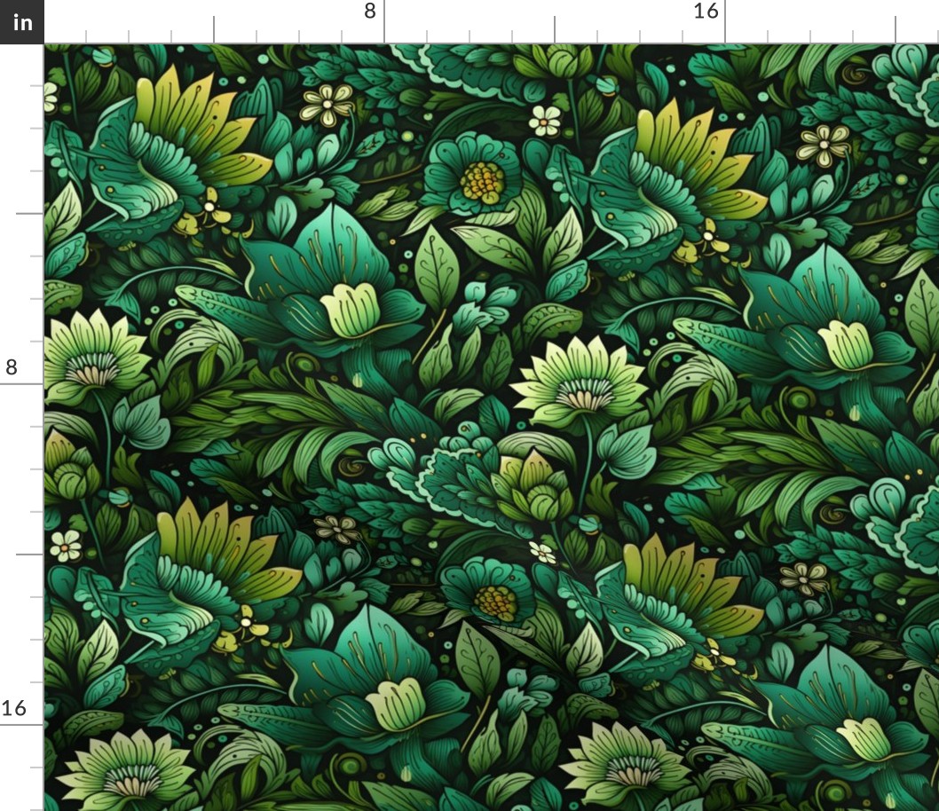 Green Funky Florals