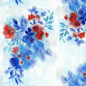 Watercolor florals in classic blue and red Medium scale