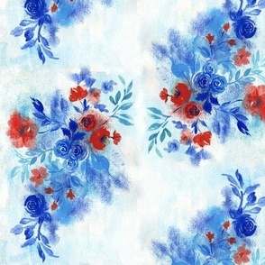 Watercolor florals in classic blue and red Small scale
