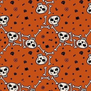 Boho decorative skulls in tattoo cartoon style Burnt Orange Small scale