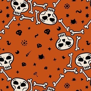 Boho decorative skulls in tattoo cartoon style Burnt Orange Medium scale