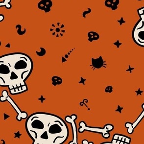 Boho decorative skulls in tattoo cartoon style Burnt Orange Large scale