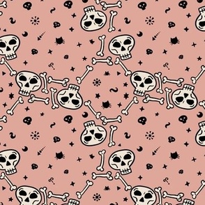 Boho decorative skulls in tattoo cartoon style Blush pink Small scale