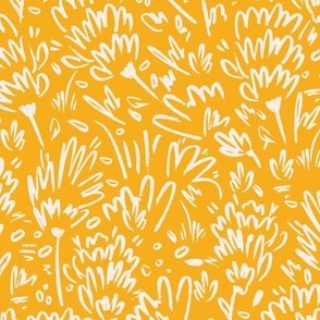 Hand Drawn Abstract Flowers and Grass in Cream White and Yellow