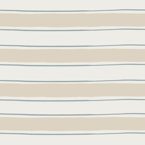 large hand painted rustic beach stripe in beige and teal