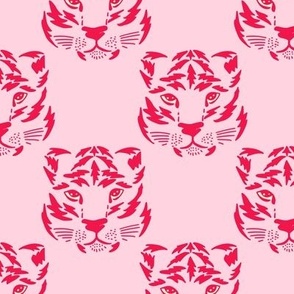 Pink and red wild tiger´s heads on light pink Medium scale