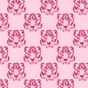 Pink and red wild tiger´s heads on pink Small scale