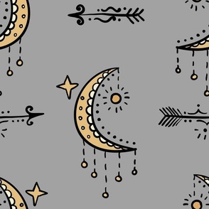 Boho Moon with arrows decoratives tattoo on Grey Large scale