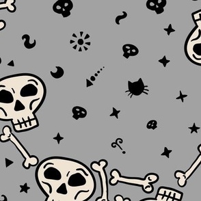 Boho decorative skulls in tattoo cartoon style Gray Large scale