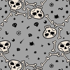 Boho decorative skulls in tattoo cartoon style Gray Medium scale