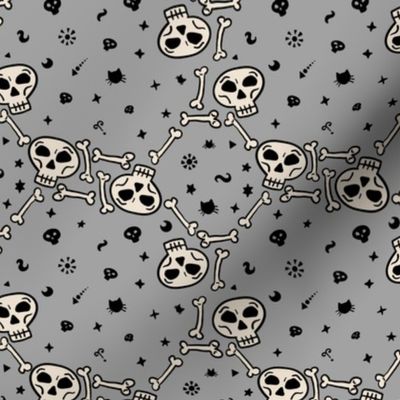 Boho decorative skulls in tattoo cartoon style Gray Small scale