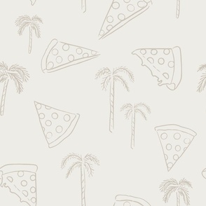 Medium hand drawn minimalistic pizza and palm trees in cream and beige