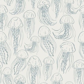 medium watercolor Jellyfish in cream, light blue and dark blue