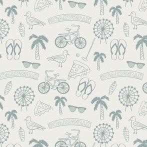 small hand drawn boardwalk motif in cream and muted blue