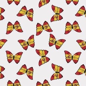 SMALL Spanish Flag butterflies fabric - cute spain flag white 4in