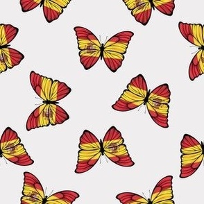 MEDIUM Spanish Flag butterflies fabric - cute spain flag white 6in