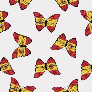 XXLARGE Spanish Flag butterflies fabric - cute spain flag white 12in