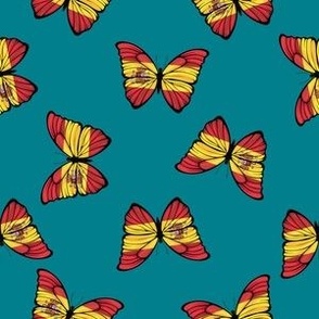 MEDIUM Spanish Flag butterflies fabric - cute spain flag teal 6in