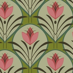 Art Deco Blossom, pink, olive