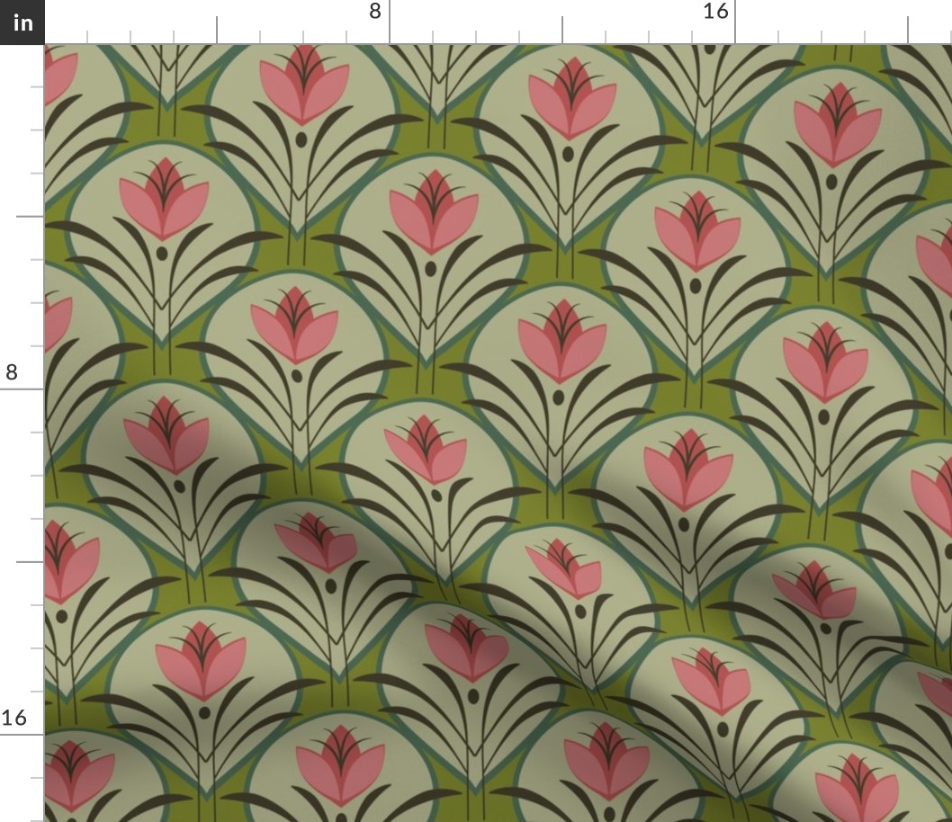 Art Deco Blossom, pink, olive