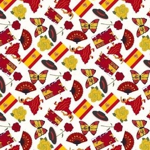 MINI Spain fabric - love rose_ salsa_ bull_ red and yellow spanish flag 4in