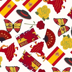 JUMBO Spain fabric - love rose_ salsa_ bull_ red and yellow spanish flag
