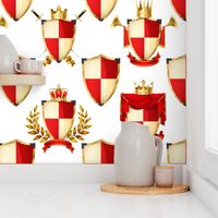 Heraldry Shields with Royal Crowns and Banners in Red on White