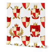 Heraldry Shields with Royal Crowns and Banners in Red on White