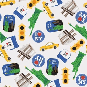 XLARGE New York City fabric - yellow taxi_ brooklyn bridge_ i love ny_ cute design 12in