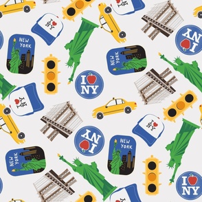 JUMBO New York City fabric - yellow taxi_ brooklyn bridge_ i love ny_ cute design