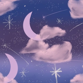 Mystic purple moon and stars
