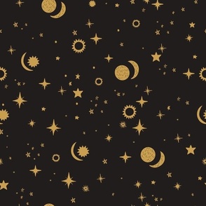 Celestial Constellation Starry Night in Black and Gold Medium