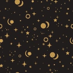 Celestial Constellation Starry Night in Black and Gold Small