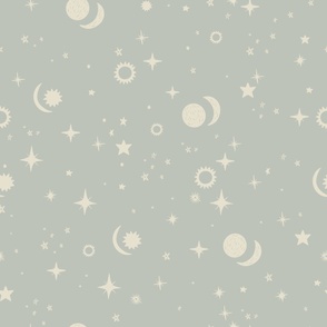 Celestial Constellation Starry Night in Bone and Sage Large