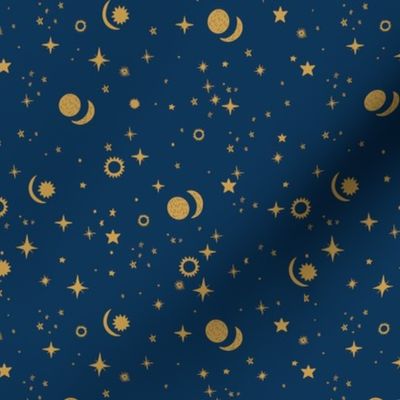 Celestial Constellation Starry Night in Cobalt Blue and Gold Small