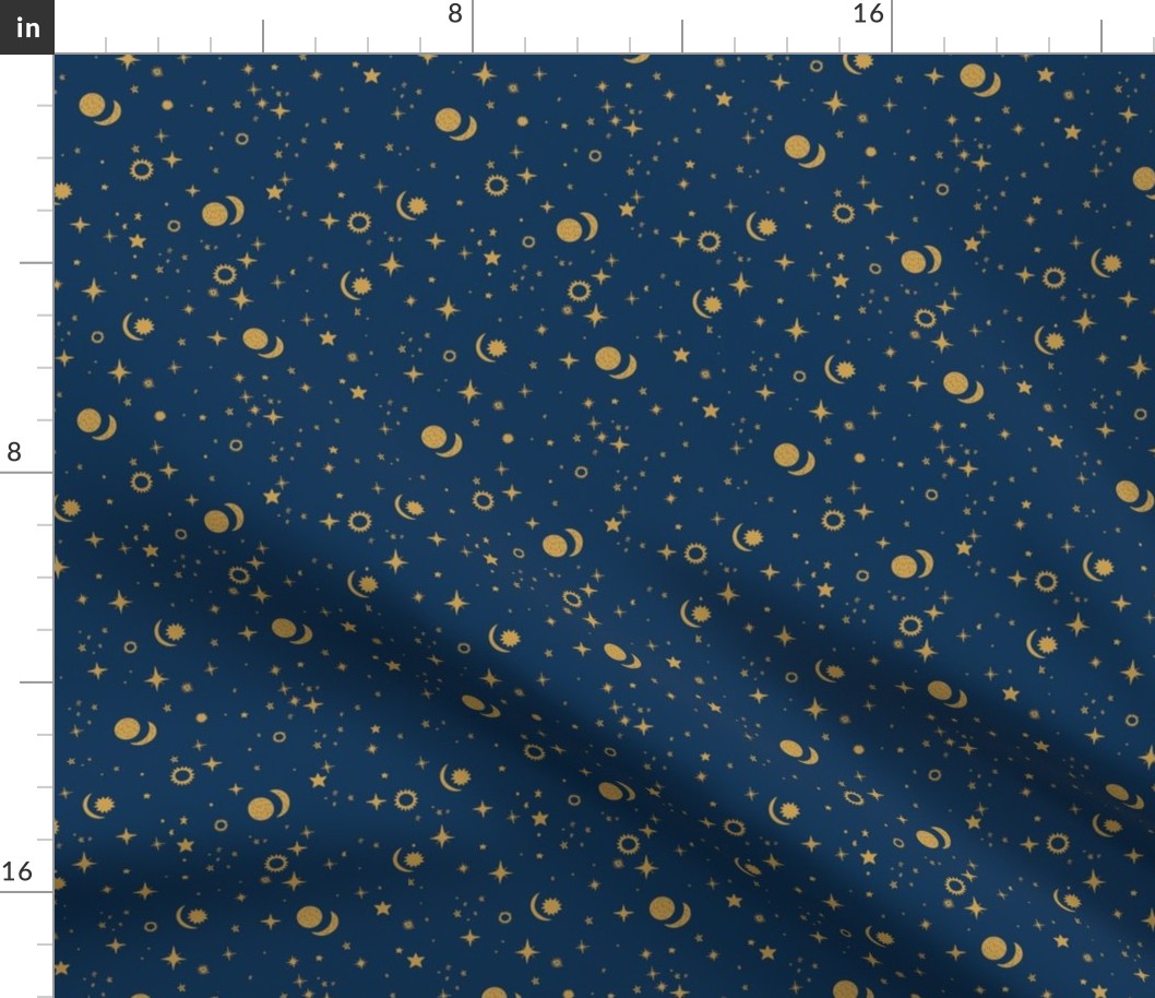 Celestial Constellation Starry Night in Cobalt Blue and Gold Small