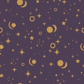 Celestial Constellation Starry Night in Deep Purple and Gold Small