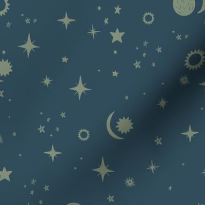 Celestial Constellation Starry Night in Denim Blue and Sage Medium