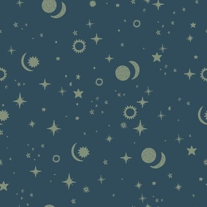 Celestial Constellation Starry Night in Denim Blue and Sage Medium