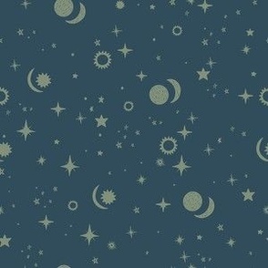 Celestial Constellation Starry Night in Denim Blue and Sage Small