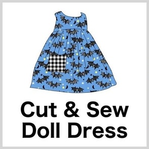 Cut & Sew Dress (Halloween Bats on blue) on FAT QUARTER for Forever Virginia Dolls and other 1/8, 1/6 and 1/5 scale child dolls // little small scale tiny mini micro doll