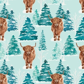 Forest and Frost Highland Cow Winter 12 inch