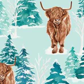 Forest and Frost Highland Cow Winter 24 inch